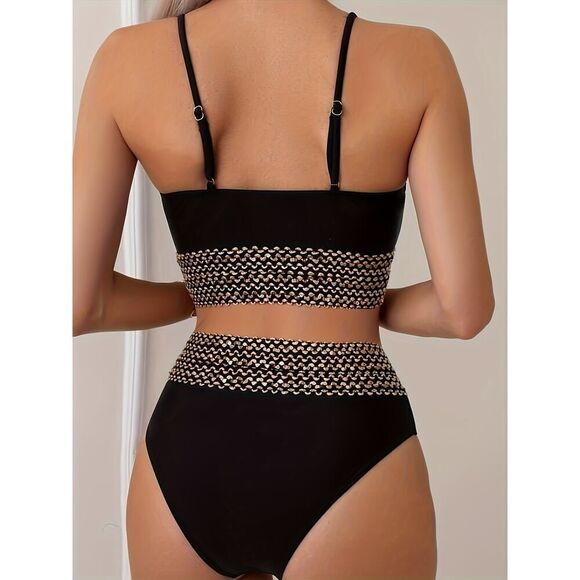 Black Sequin Bikini for Women | High Waist, Sexy, Elegant Swimwear - Picture 4 of 7